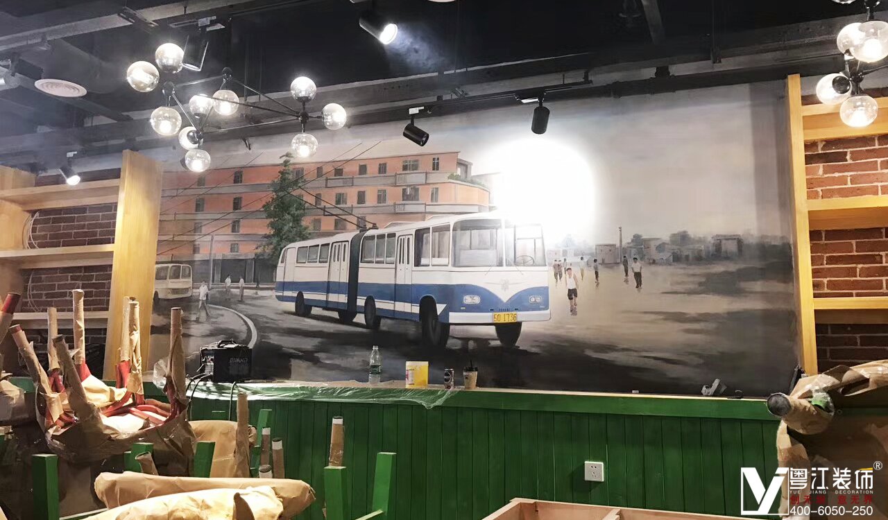 港式风味餐厅老电车主题彩绘