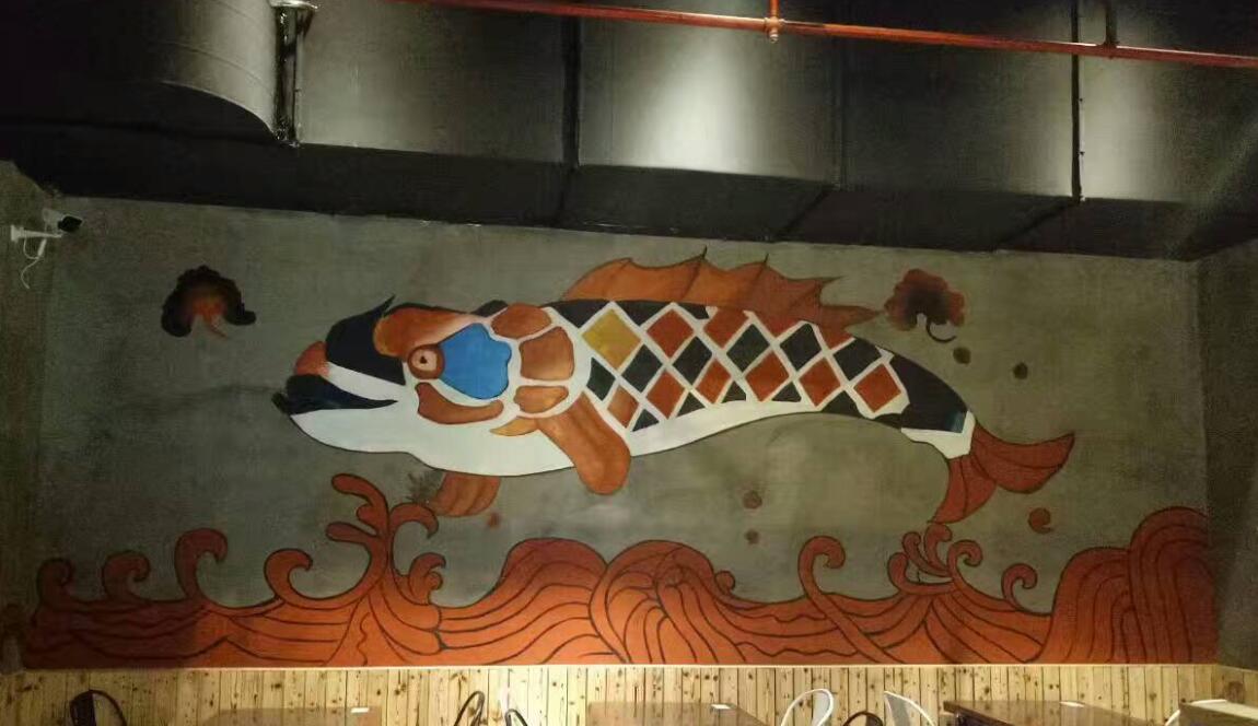 活鱼碳烤美味烤鱼餐厅墙绘