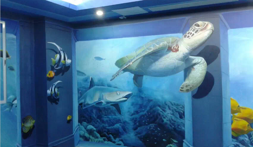 梦幻海洋主题餐厅墙体彩绘壁画引领餐饮文化新