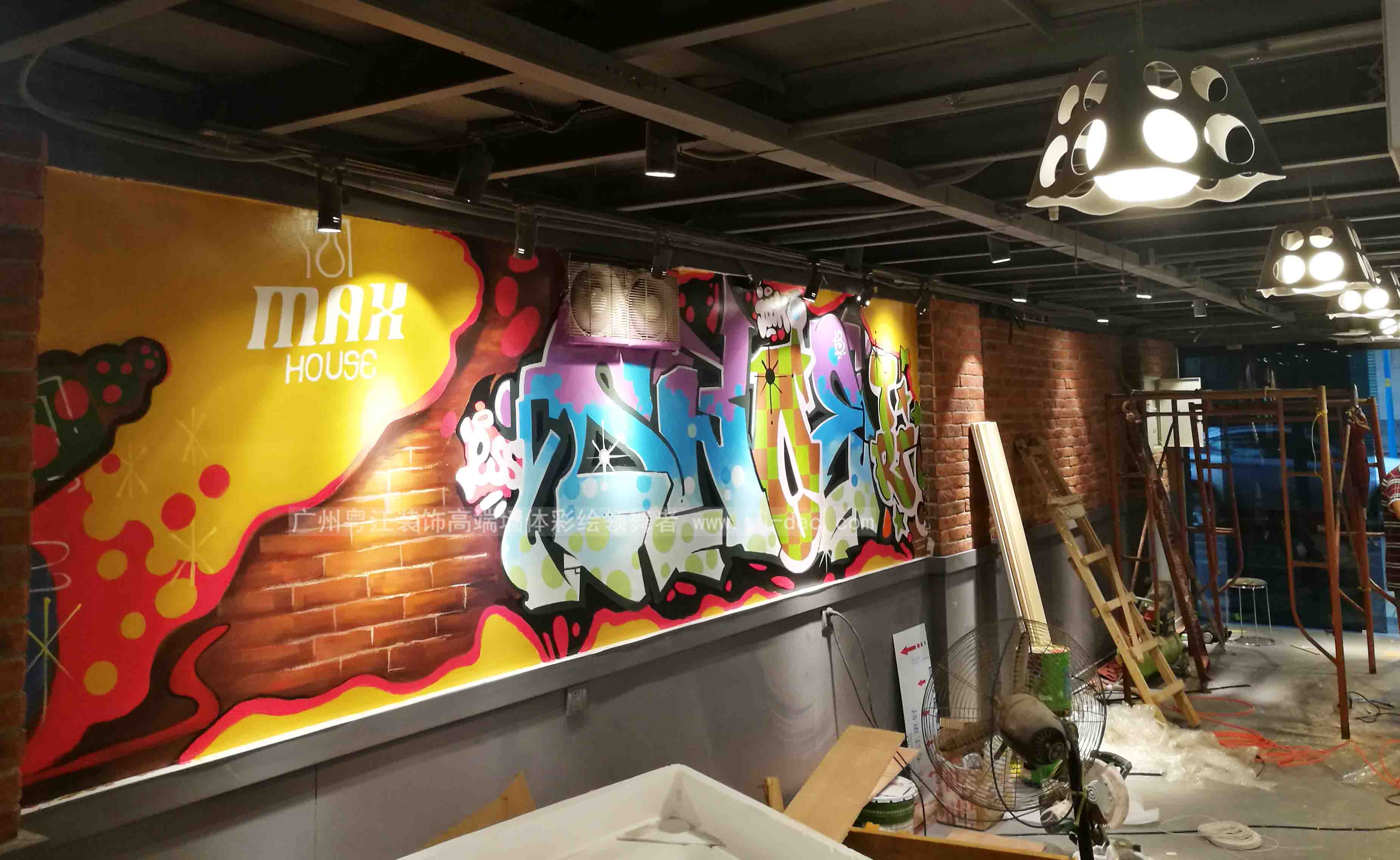 汉堡糕点主题餐厅墙体彩绘壁画亮丽色彩涂鸦风
