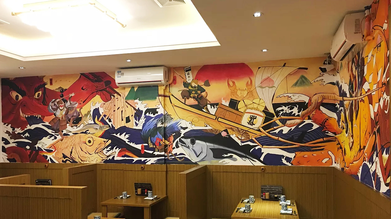 主题餐厅|日料主题餐厅涂鸦墙绘