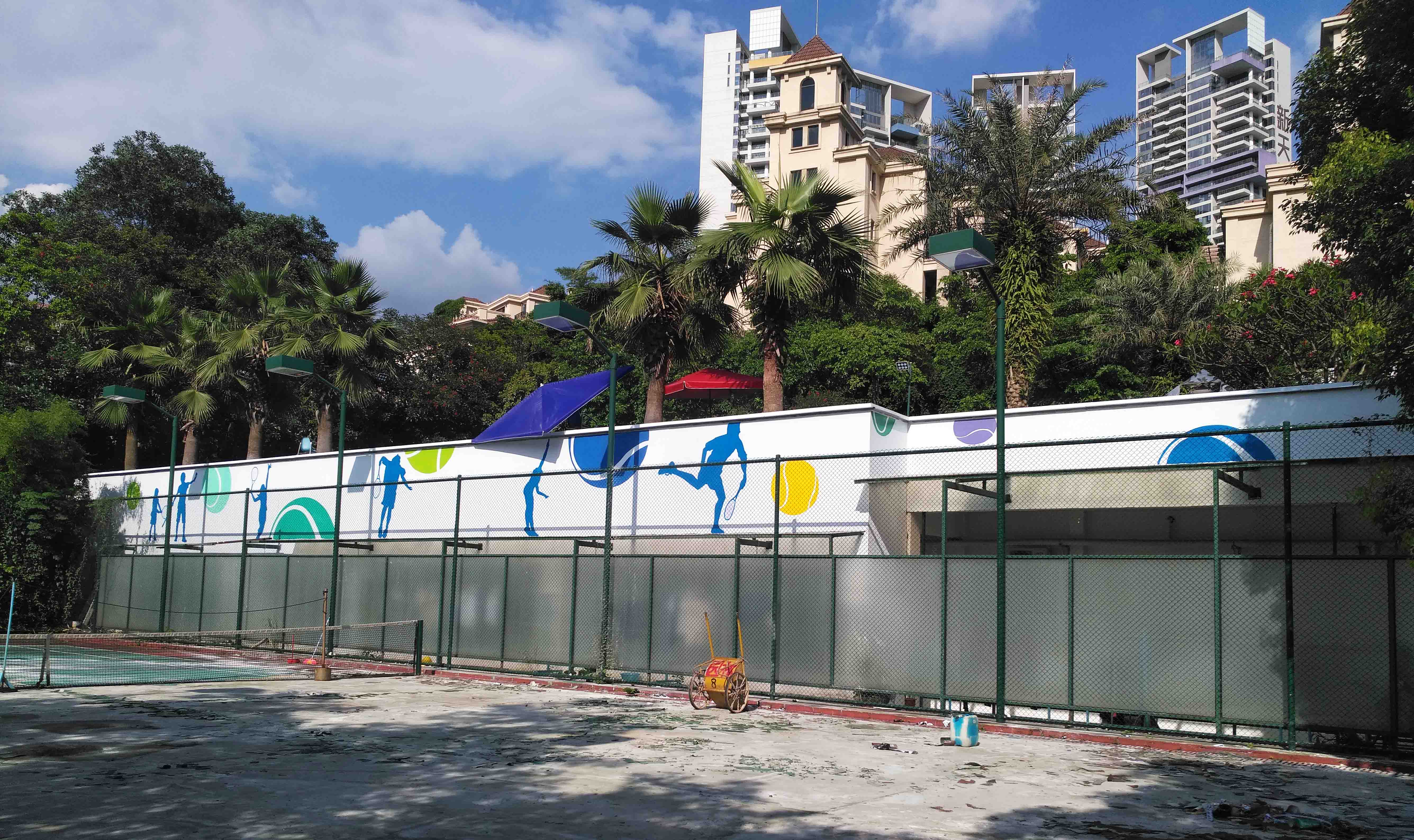 运动网球场文化墙体彩绘