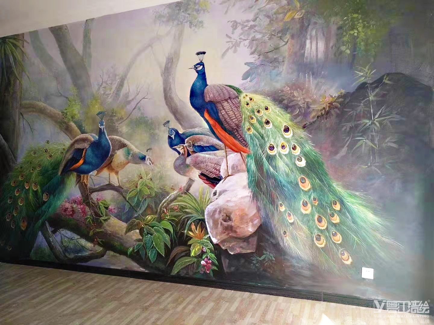 热带丛林孔雀客厅背景画