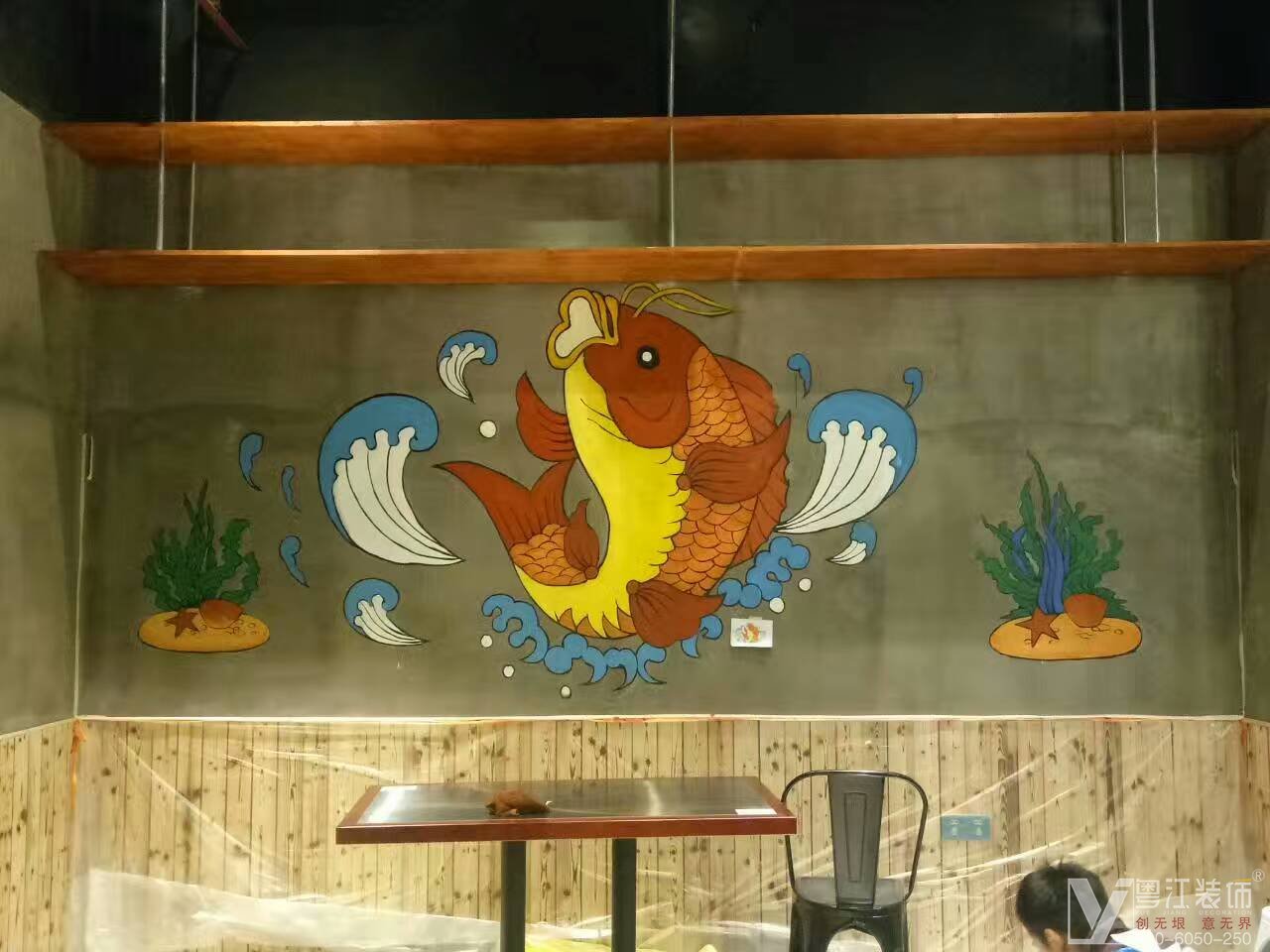 国画山水壁画中式餐饮墙绘欣赏|其他|墙绘/立体画|弄彩堂 - 原创作品 - 站酷 (ZCOOL)