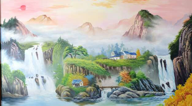 色彩山水背景装饰画